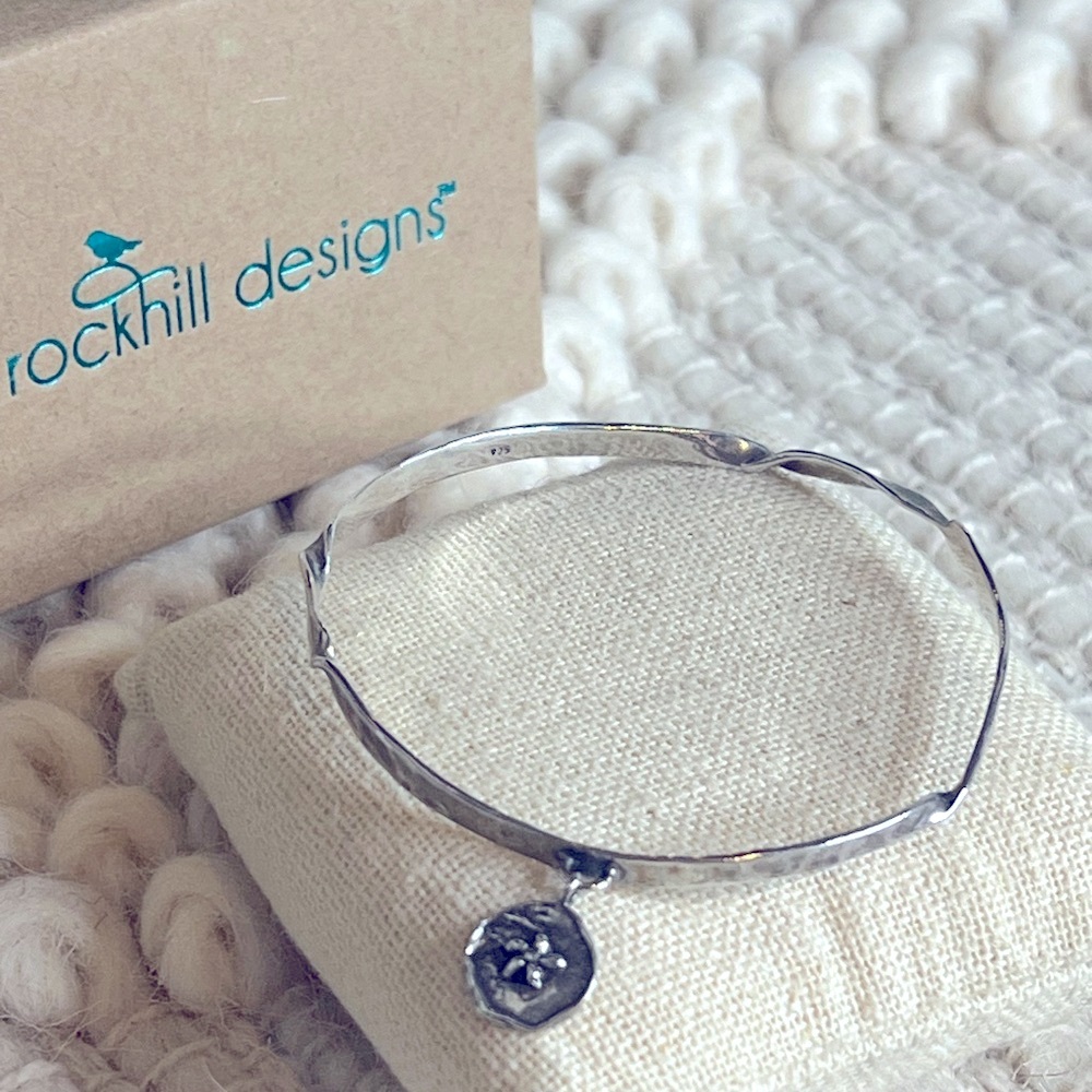 RockHill Designs Sterling Silver Twisted Bangle Bracelet with Flower Charm